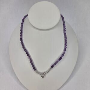 Amethyst Bead Initial Letter J 18" Pendant Necklace Sterling Silver